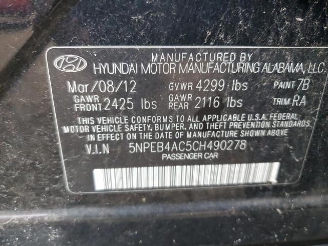 5NPEB4AC5CH490278 - 2012 HYUNDAI SONATA GLS BLACK photo 12