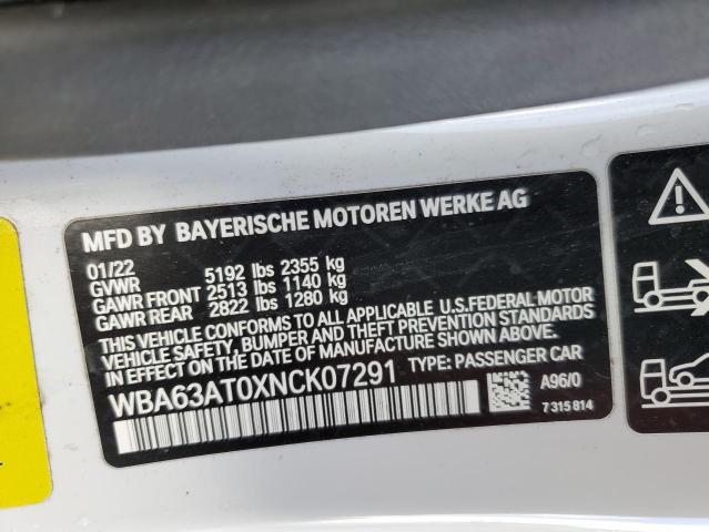 WBA63AT0XNCK07291 - 2022 BMW M440XI WHITE photo 12