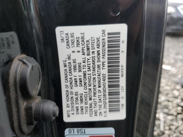 2HGFG3B5XDH514022 - 2013 HONDA CIVIC LX BLACK photo 12