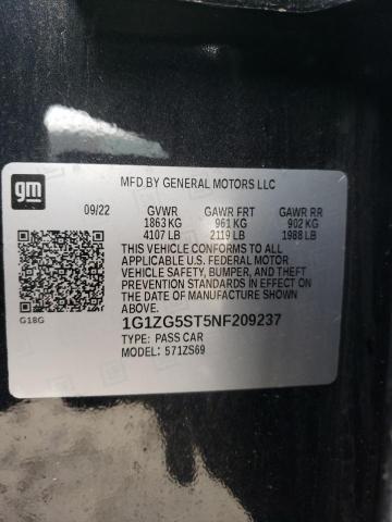 1G1ZG5ST5NF209237 - 2022 CHEVROLET MALIBU RS CHARCOAL photo 12