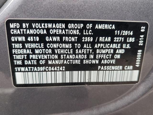 1VWAT7A39FC044242 - 2015 VOLKSWAGEN PASSAT S GRAY photo 13