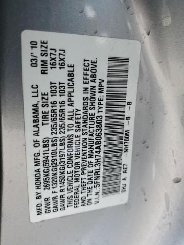 5FNRL3H74AB063803 - 2010 HONDA ODYSSEY EXL GRAY photo 12