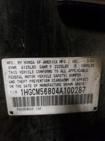 1HGCM56804A100287 - 2004 HONDA ACCORD EX BLACK photo 12