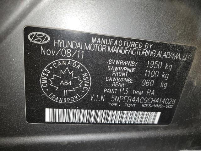 5NPEB4AC9CH414028 - 2012 HYUNDAI SONATA GLS GRAY photo 12