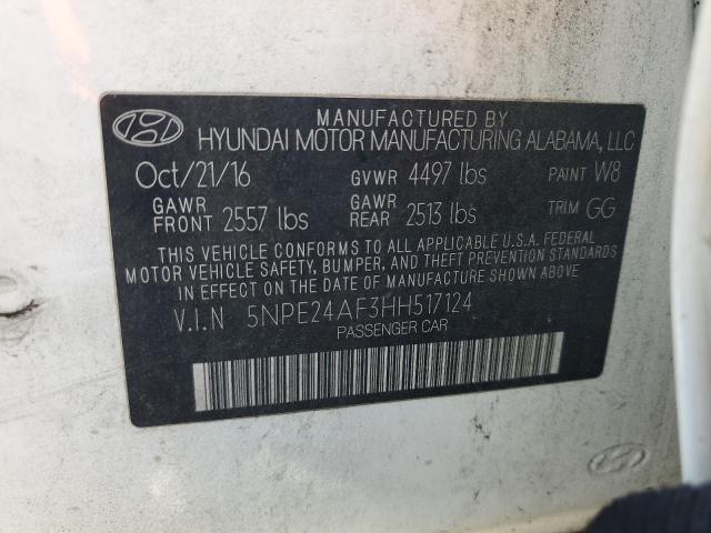 5NPE24AF3HH517124 - 2017 HYUNDAI SONATA SE WHITE photo 12