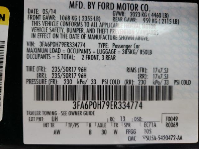 3FA6P0H79ER334774 - 2014 FORD FUSION SE BLACK photo 13