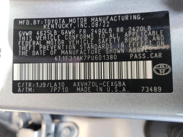 4T1F31AK7PU601380 - 2023 TOYOTA CAMRY XLE SILVER photo 12