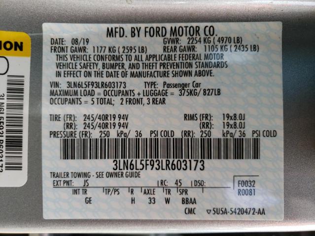 3LN6L5F93LR603173 - 2020 LINCOLN MKZ RESERVE SILVER photo 12