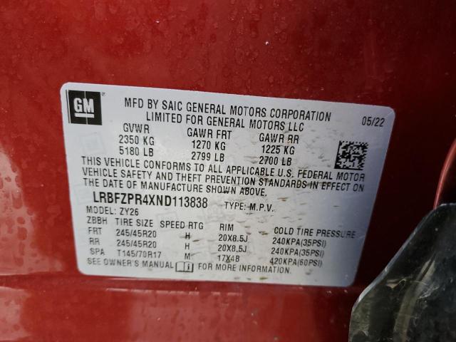 LRBFZPR4XND113838 - 2022 BUICK ENVISION ESSENCE BURGUNDY photo 13