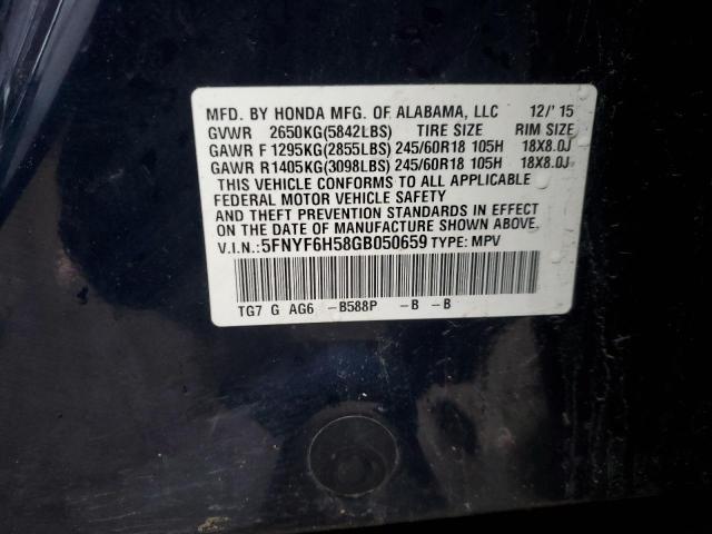 5FNYF6H58GB050659 - 2016 HONDA PILOT EXL BLUE photo 14