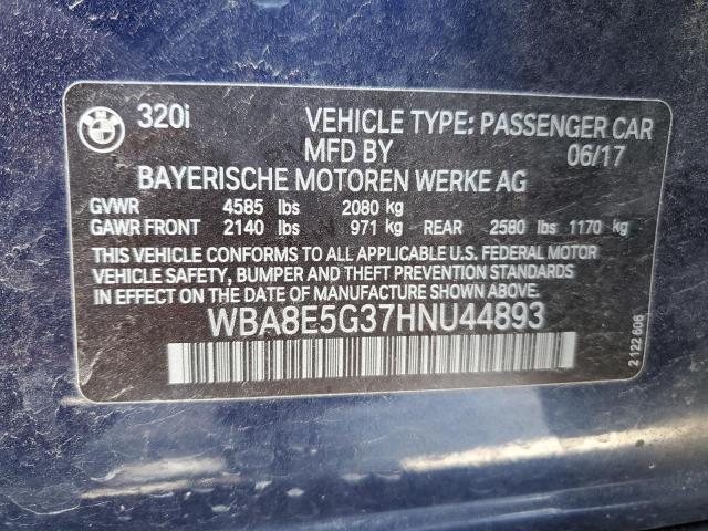 WBA8E5G37HNU44893 - 2017 BMW 320 XI BLUE photo 13