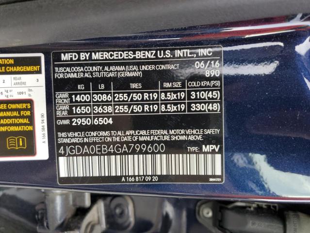 4JGDA0EB4GA799600 - 2016 MERCEDES-BENZ GLE 300D 4MATIC BLUE photo 13