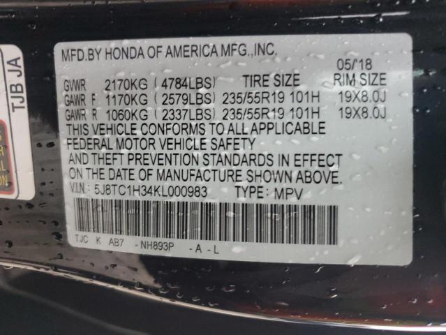 5J8TC1H34KL000983 - 2019 ACURA RDX BLACK photo 12