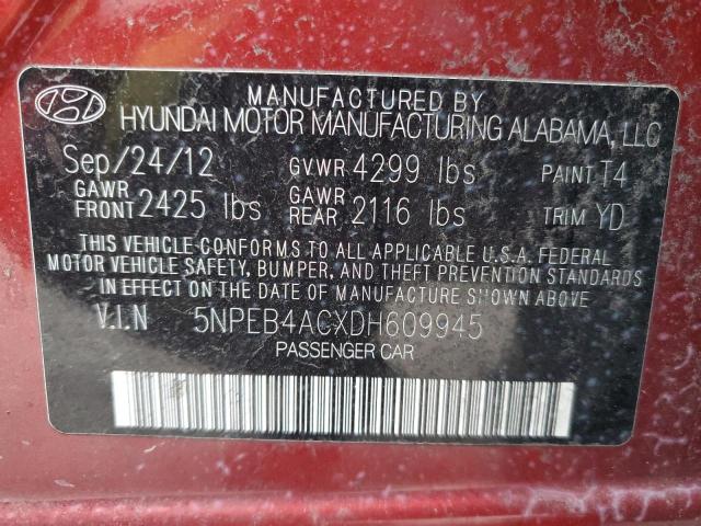 5NPEB4ACXDH609945 - 2013 HYUNDAI SONATA GLS MAROON photo 12