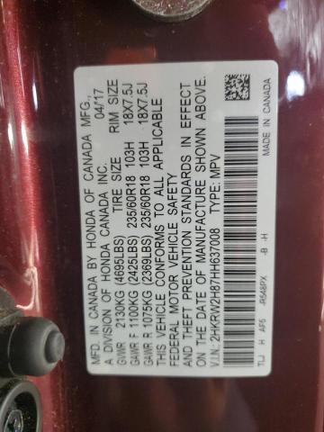 2HKRW2H87HH637008 - 2017 HONDA CR-V EXL BURGUNDY photo 13