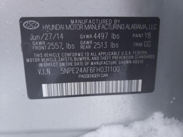 5NPE24AF6FH031100 - 2015 HYUNDAI SONATA SE SILVER photo 12