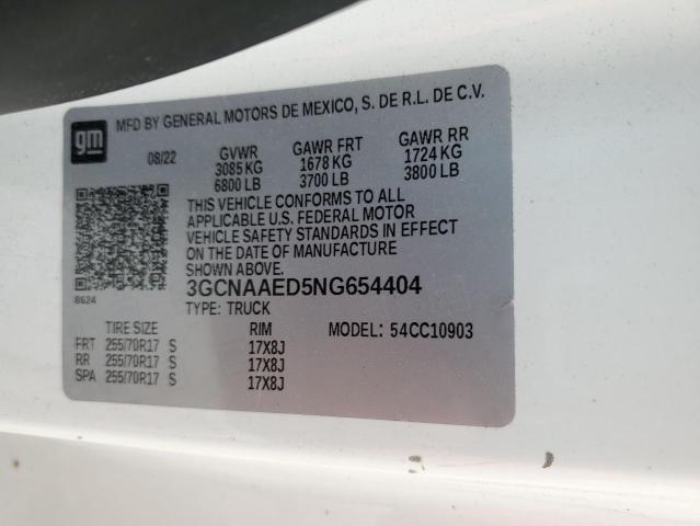 3GCNAAED5NG654404 - 2022 CHEVROLET SILVERADO C1500 WHITE photo 12