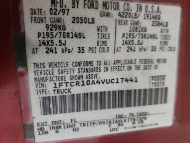 1FTCR10A4VUC17441 - 1997 FORD RANGER RED photo 12