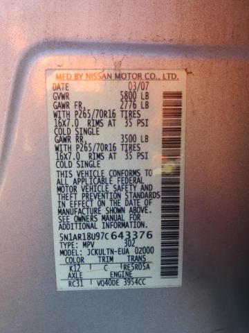 5N1AR18U97C643376 - 2007 NISSAN PATHFINDER LE 银色 照片 13