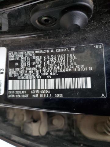 4T3BK3BB8BU470469 - 2011 TOYOTA VENZA BLACK photo 10