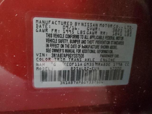 3N1AB7AP8GY337506 - 2016 NISSAN SENTRA S RED photo 12