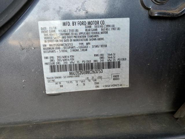 MAJ3S2GE8KC263753 - 2019 FORD ECOSPORT SE GRAY photo 12