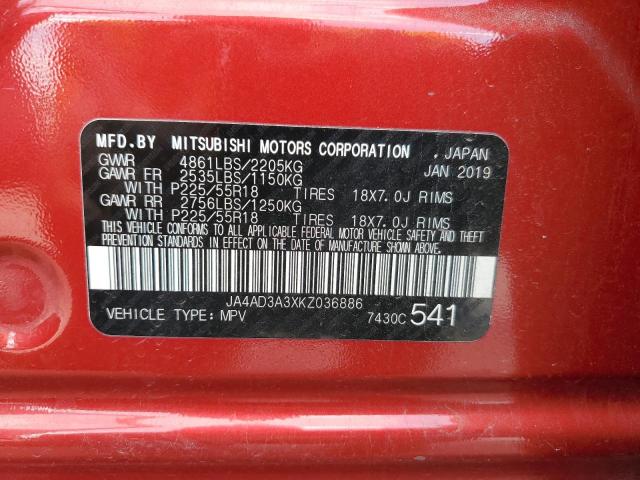 JA4AD3A3XKZ036886 - 2019 MITSUBISHI OUTLANDER SE RED photo 12