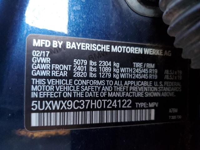 5UXWX9C37H0T24122 - 2017 BMW X3 XDRIVE28I BLUE photo 12