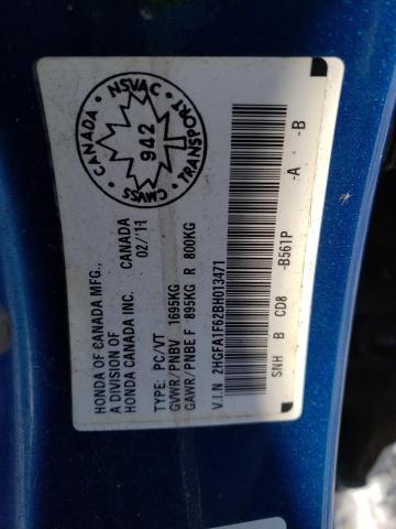 2HGFA1F62BH013471 - 2011 HONDA CIVIC LX-S 蓝色 照片 12