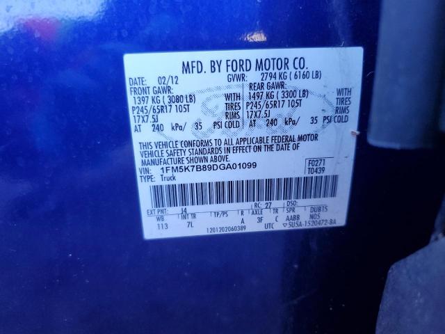 1FM5K7B89DGA01099 - 2013 FORD EXPLORER BLUE photo 13