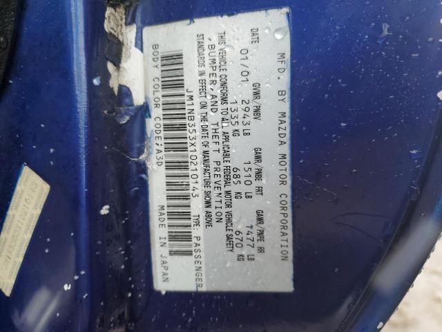 JM1NB353X10210143 - 2001 MAZDA MX-5 MIATA BASE BLUE photo 12