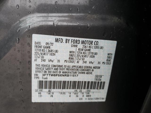 3FTTW8F9XNRB11517 - 2022 FORD MAVERICK XL GRAY photo 13