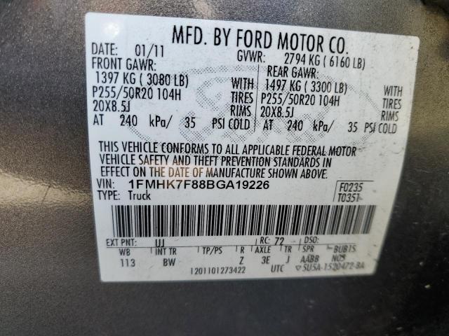 1FMHK7F88BGA19226 - 2011 FORD EXPLORER LIMITED GRAY photo 13