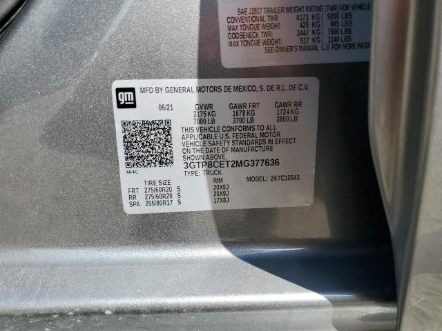 3GTP8CET2MG377636 - 2021 GMC SIERRA C1500 ELEVATION SILVER photo 12