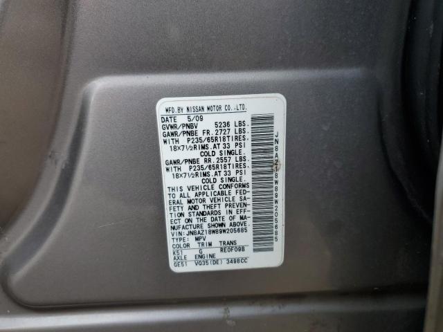 JN8AZ18W89W205685 - 2009 NISSAN MURANO S GRAY photo 14