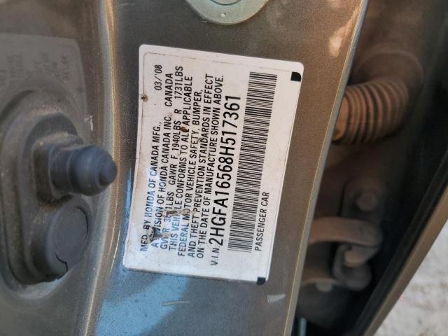 2HGFA16568H517361 - 2008 HONDA CIVIC LX GRAY photo 12