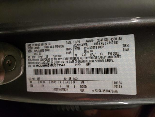 1FMCU9H65MUB33541 - 2021 FORD ESCAPE SEL GRAY photo 12