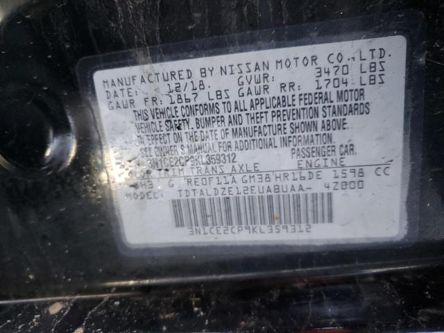 3N1CE2CP9KL359312 - 2019 NISSAN VERSA NOTE S BLACK photo 12