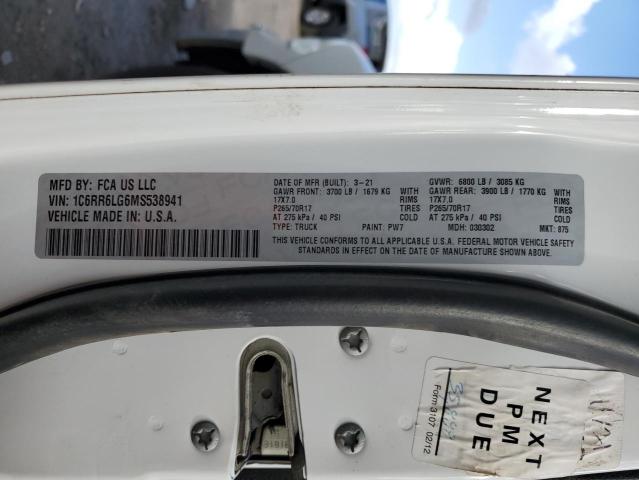 1C6RR6LG6MS538941 - 2021 RAM 1500 CLASS SLT 白色 照片 12