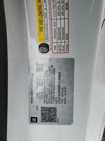 1G1FK1R60K0145651 - 2019 CHEVROLET CAMARO ZL1 白色 照片 12