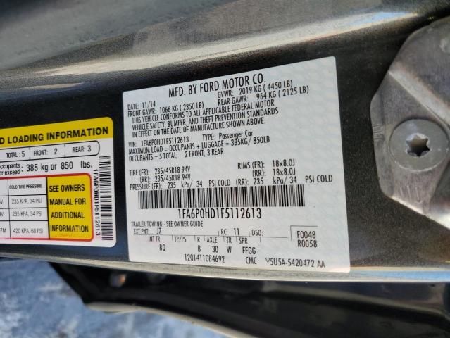 1FA6P0HD1F5112613 - 2015 FORD FUSION SE GRAY photo 12