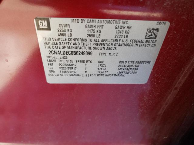 2CNALDEC0B6249099 - 2011 CHEVROLET EQUINOX LT BURGUNDY photo 13