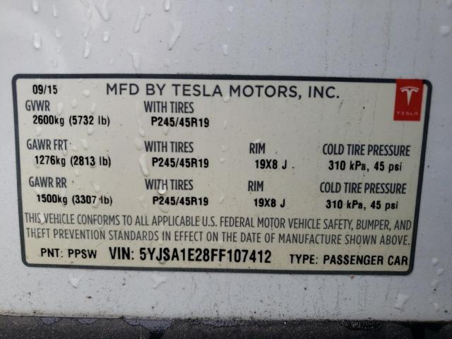 5YJSA1E28FF107412 - 2015 TESLA MODEL S Ağ foto 12