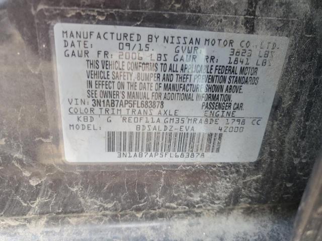 3N1AB7AP5FL683878 - 2015 NISSAN SENTRA S GRAY photo 12