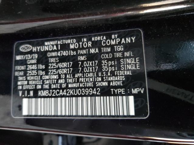 KM8J2CA42KU039942 - 2019 HYUNDAI TUCSON SE BLACK photo 12