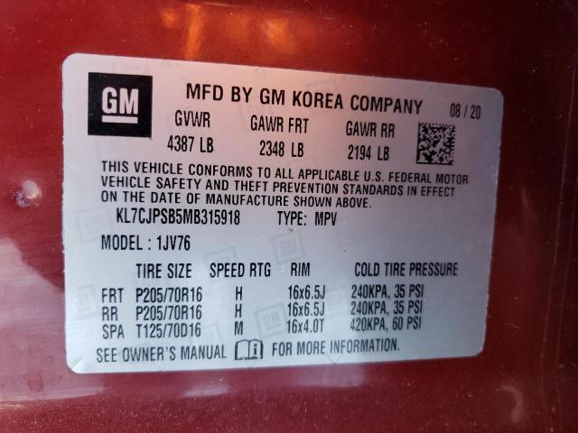 KL7CJPSB5MB315918 - 2021 CHEVROLET TRAX 1LT RED photo 13