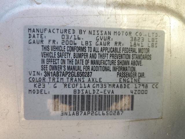 3N1AB7AP2GL650287 - 2016 NISSAN SENTRA S SILVER photo 13