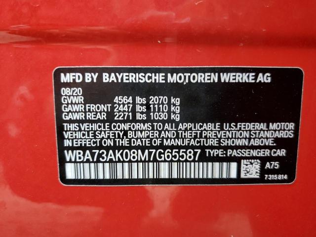 WBA73AK08M7G65587 - 2021 BMW 228XI RED photo 12