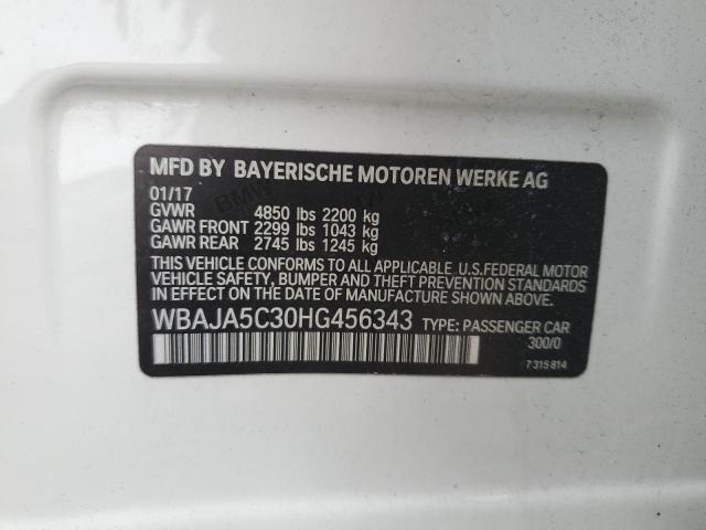 WBAJA5C30HG456343 - 2017 BMW 530 I WHITE photo 13