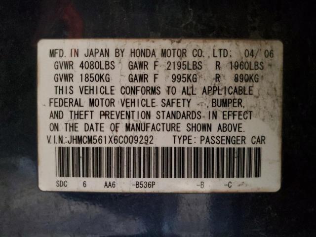 JHMCM561X6C009292 - 2006 HONDA ACCORD VALUE BLUE photo 13